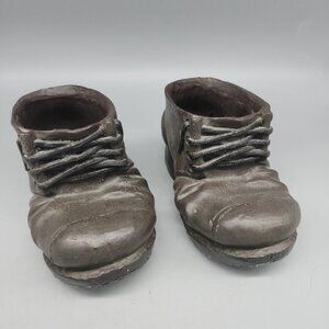 Old Vintage Cast Iron Set Pair Two Shoes Door Stop Match Holder